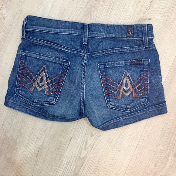 7 FOR ALL MANKIND y2k Swarovski Crystal Dark Stretch Denim Low Rise Shorts, 24 - Picture 3 of 6